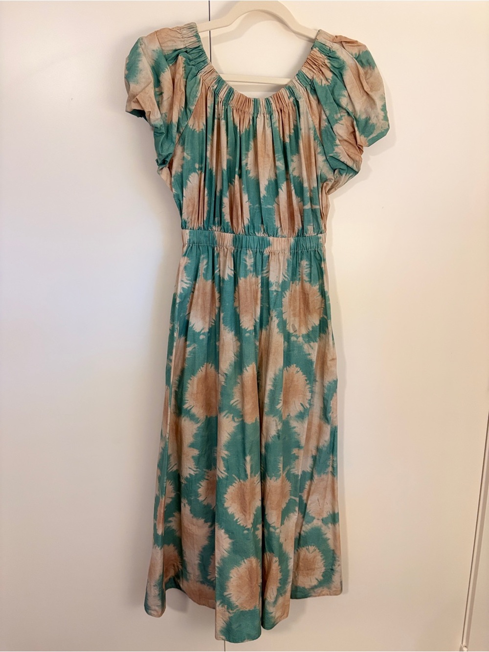 Ulla Johnson Nanette in Calcite Teal and Beige Midi Dress - Picture 2 of 3